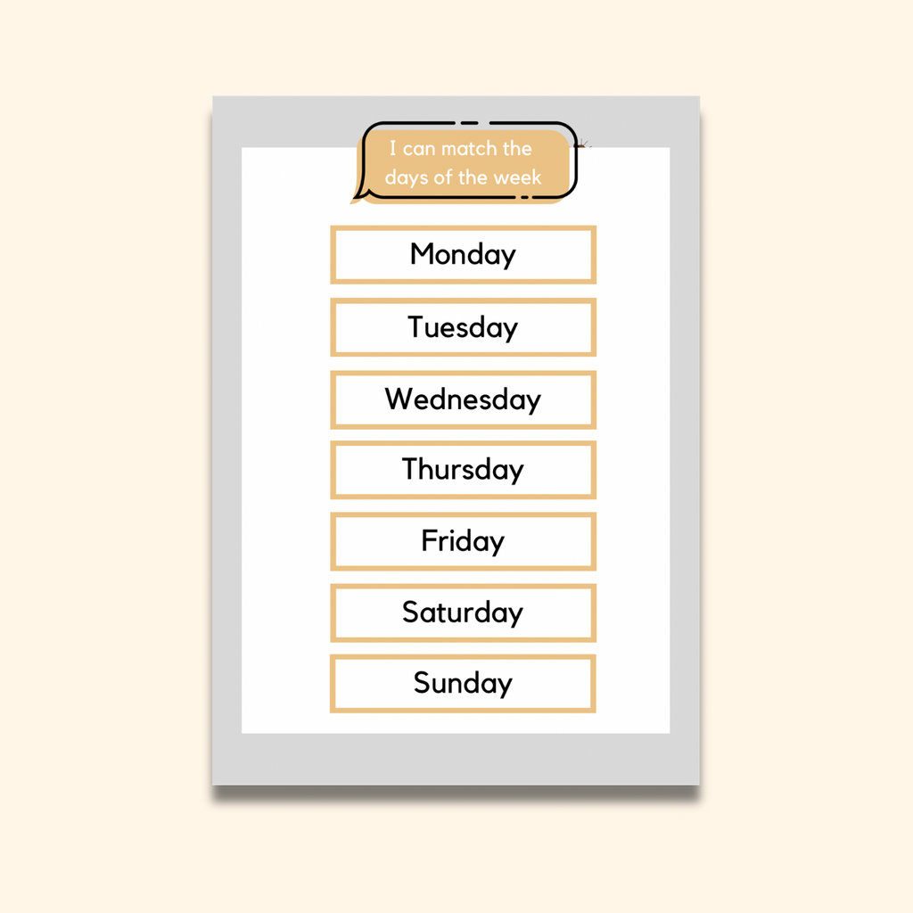 Days of the Week Matching Mat