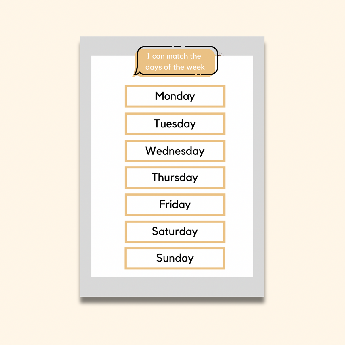 Days of the Week Matching Mat
