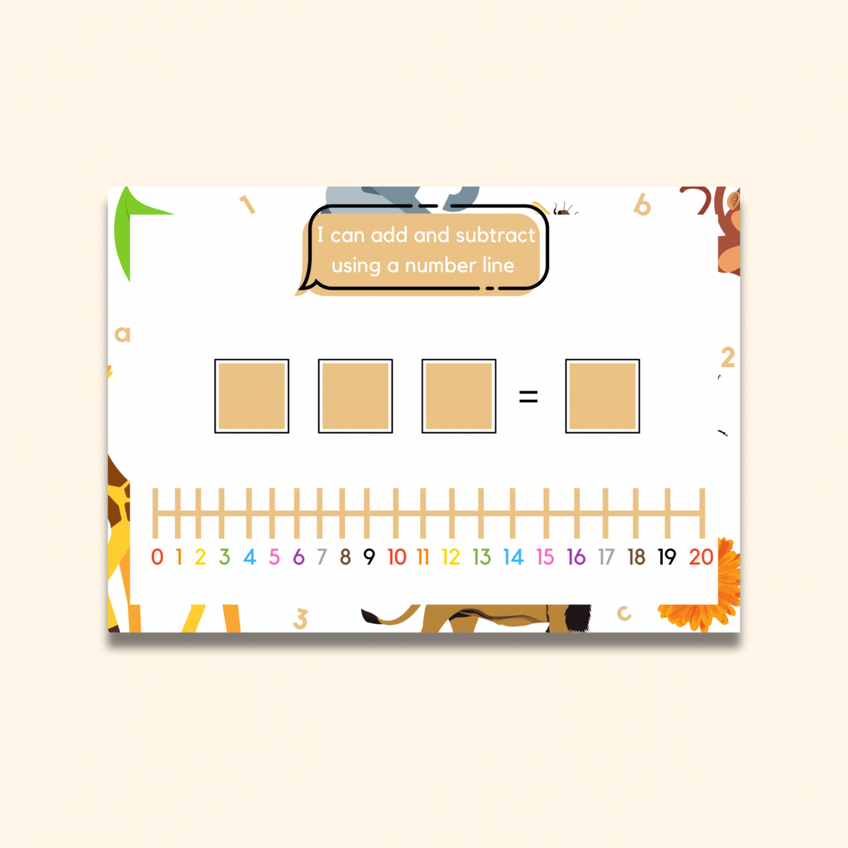 Add & Subtract Number Line Writing Mat